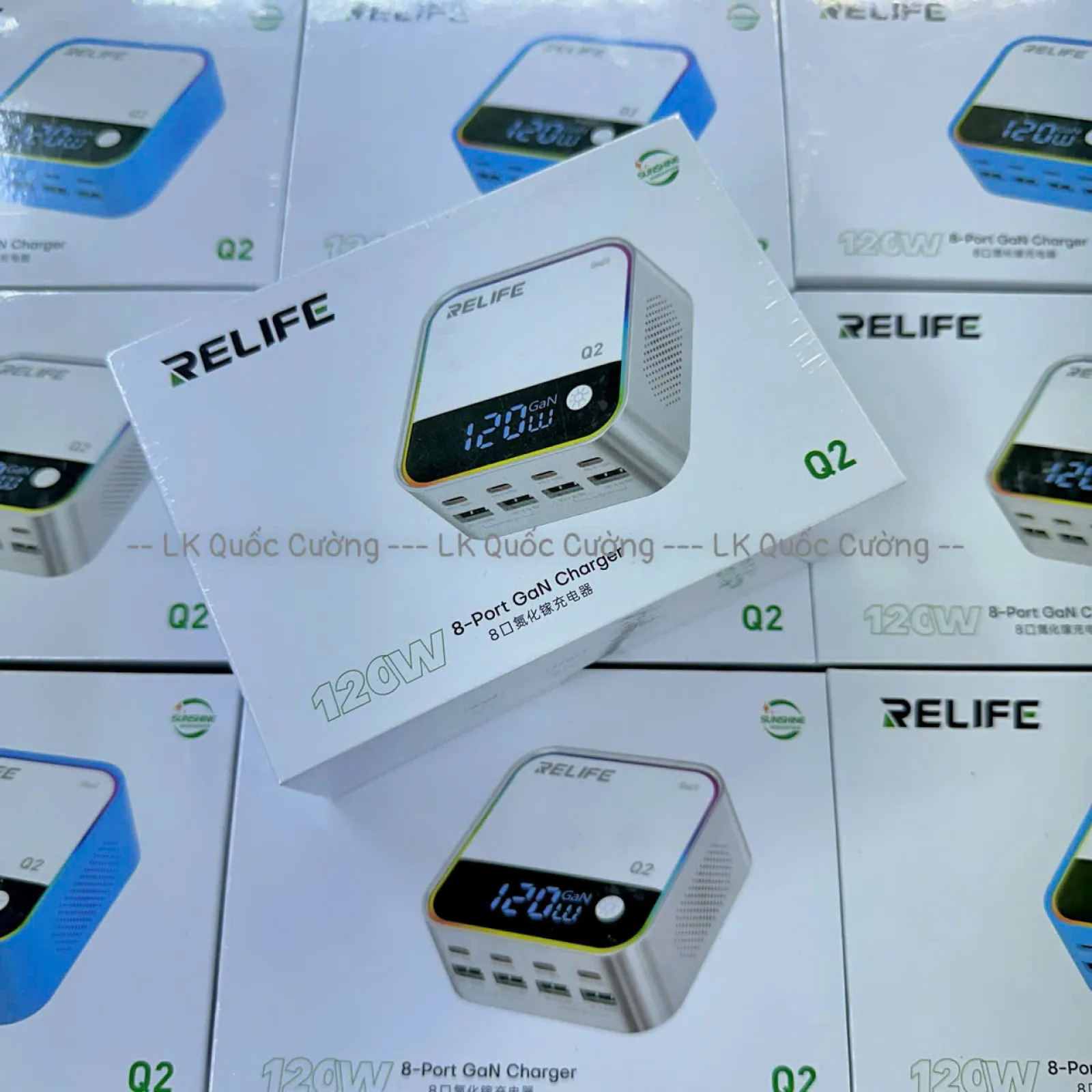 Bộ sạc 8 cổng Relife Q2 Xanh/ Xám