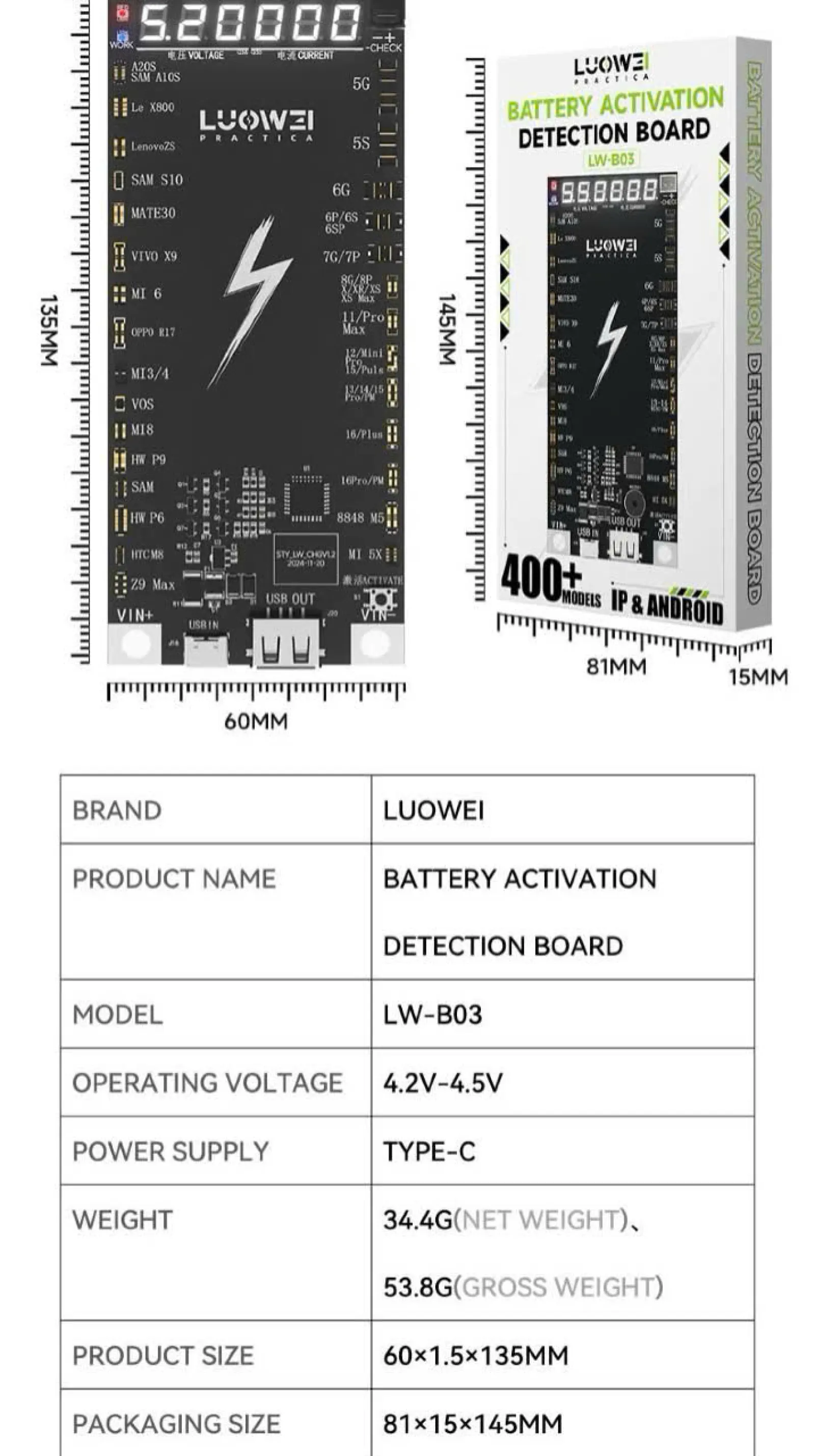 Kích pin Luowei LW-B03/ 5G-16PM + Androi